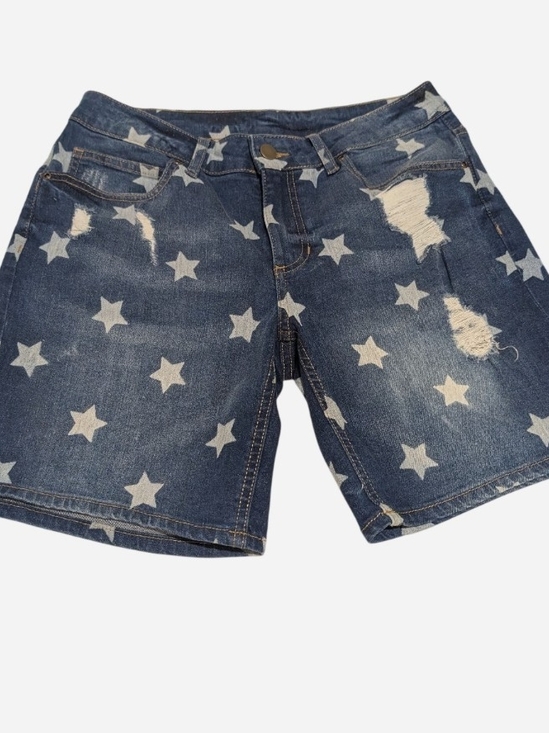 Lascana Pants - Pre-owned Star-Print Distressed Blue Denim Women's Shorts